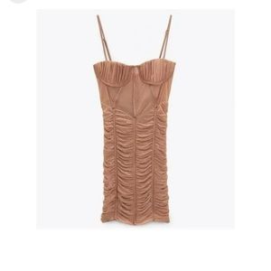 Zara Pink Ruched Tulle Corset BodyCon Dress Size XL